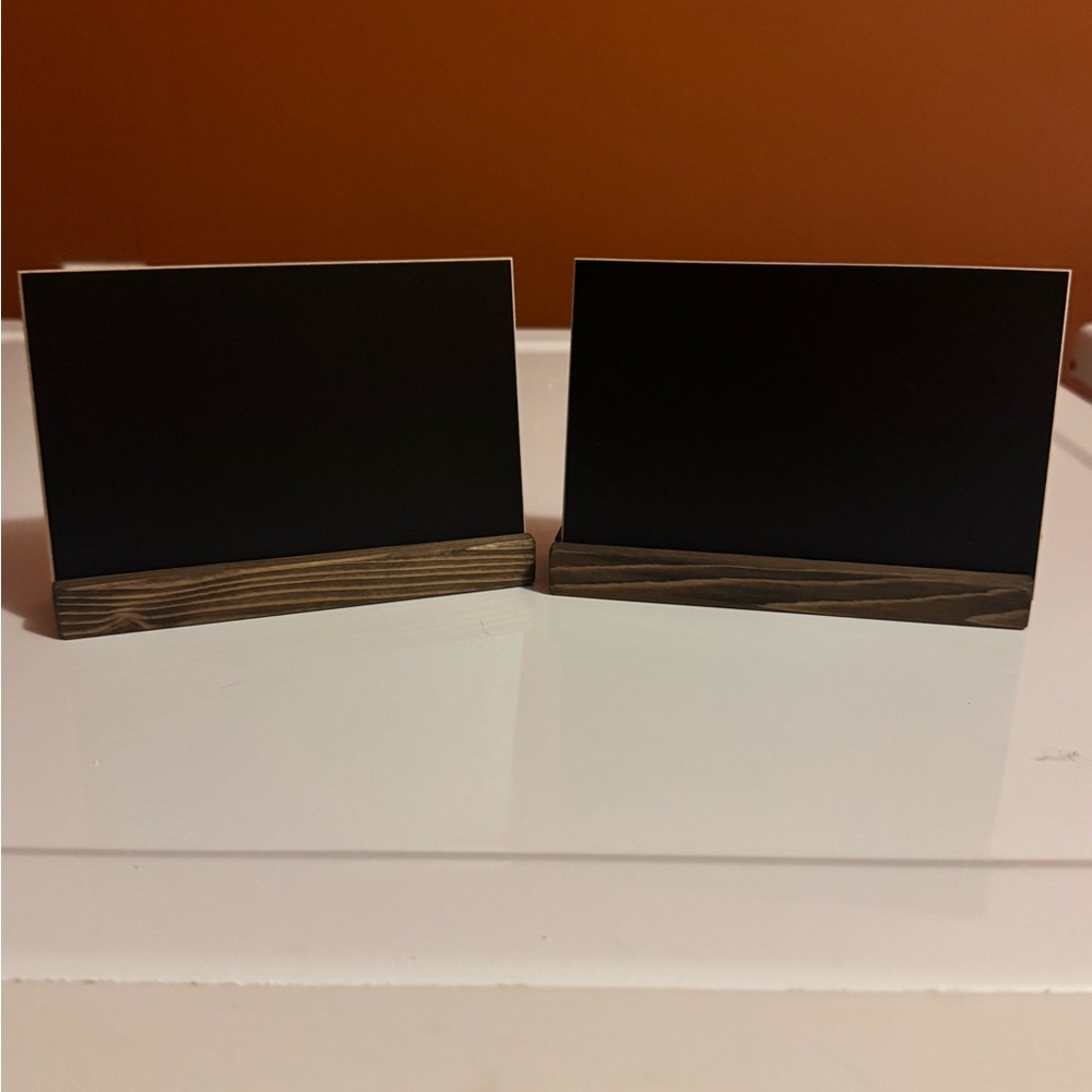 Black Chalkboard Table Signs with Wooden Base